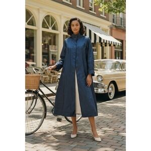 Vtg Forecaster Internat'l Navy Trench Coat Sz L union made rare timeless elegant